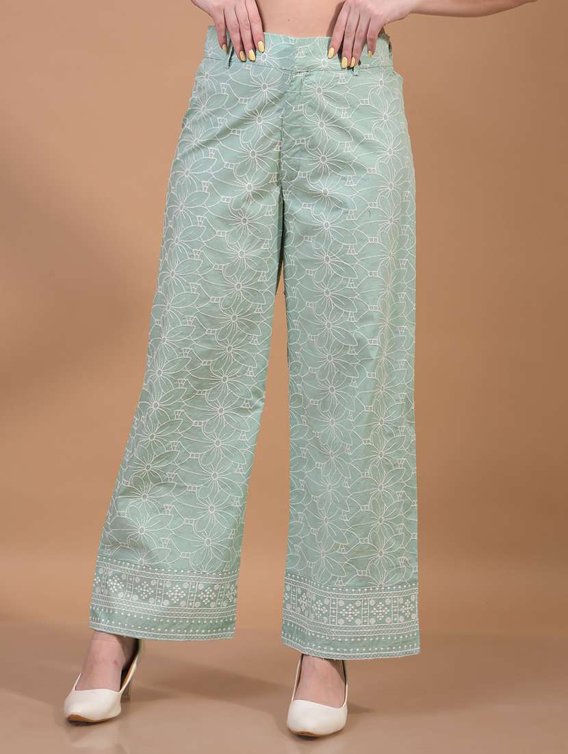 women embroidered high rise wide leg trouser