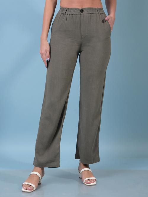women solid mid rise straight trouser - 21934900 - Standard Image - 0