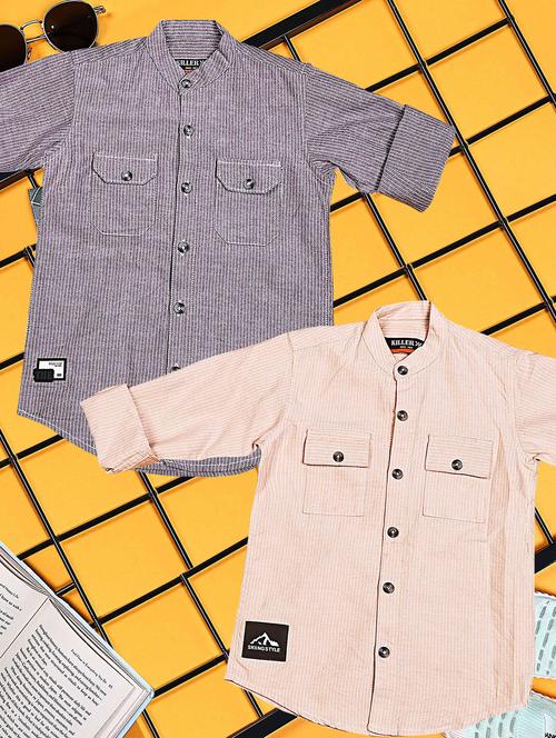 boys pack of 2 striped long sleeve casual shirt - 21934902 -  Standard Image - 0