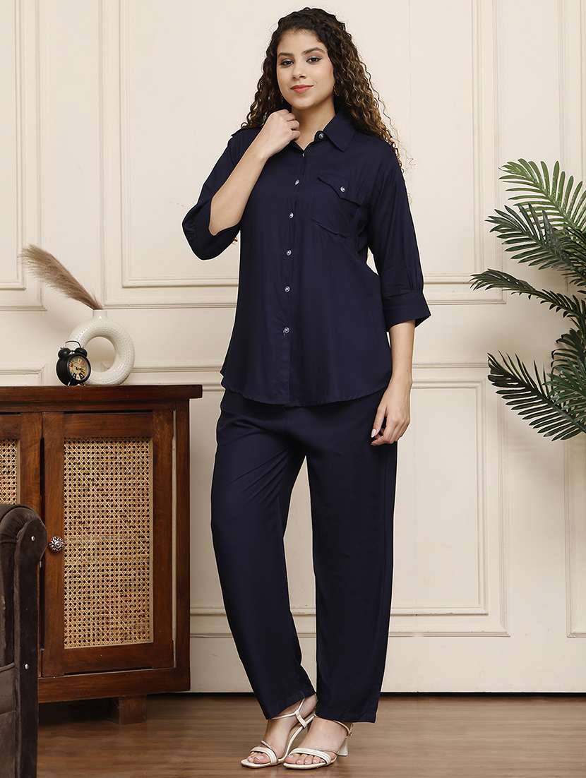 women solid shirt and trouser co-ord set - 21934958 -  Standard Image - 3