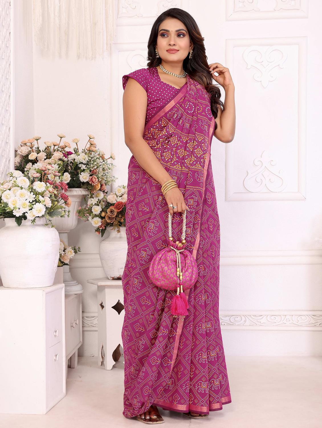 women bandhani printed saree with blouse - 21934979 -  Zoom Image - 0