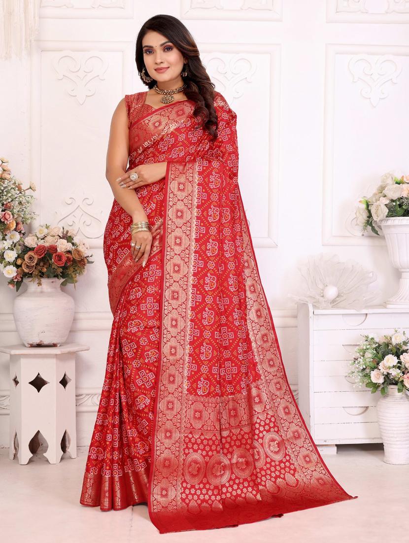 women bandhani bordered saree with blouse - 21935054 -  Zoom Image - 0