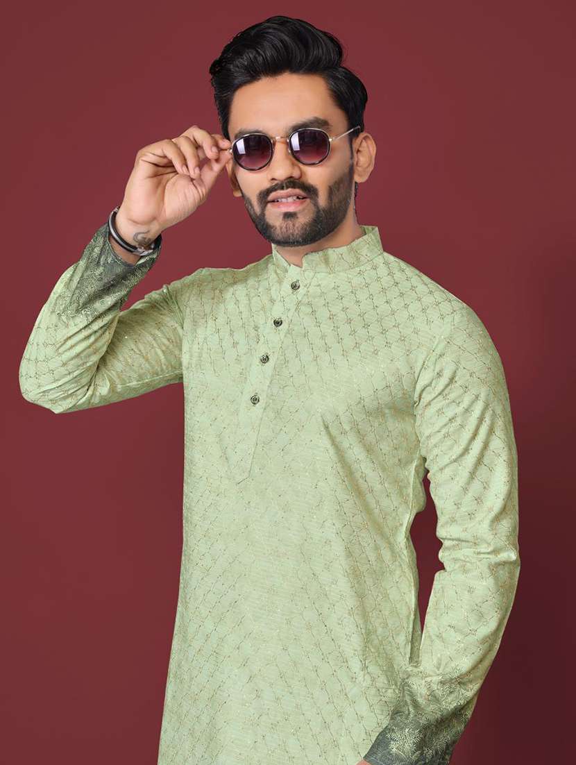 men embroidered mandarin neck long kurta - 21935091 -  Standard Image - 3