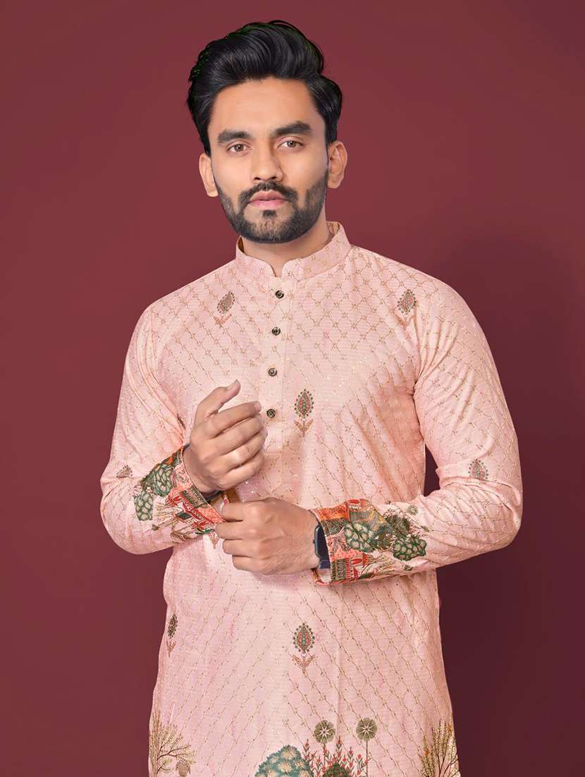 men embroidered mandarin neck long kurta - 21935092 -  Standard Image - 3