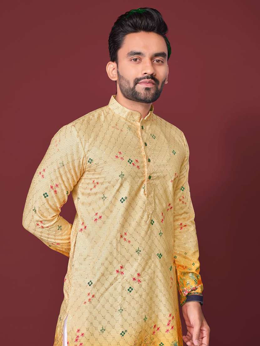men embroidered mandarin neck long kurta - 21935093 -  Standard Image - 3