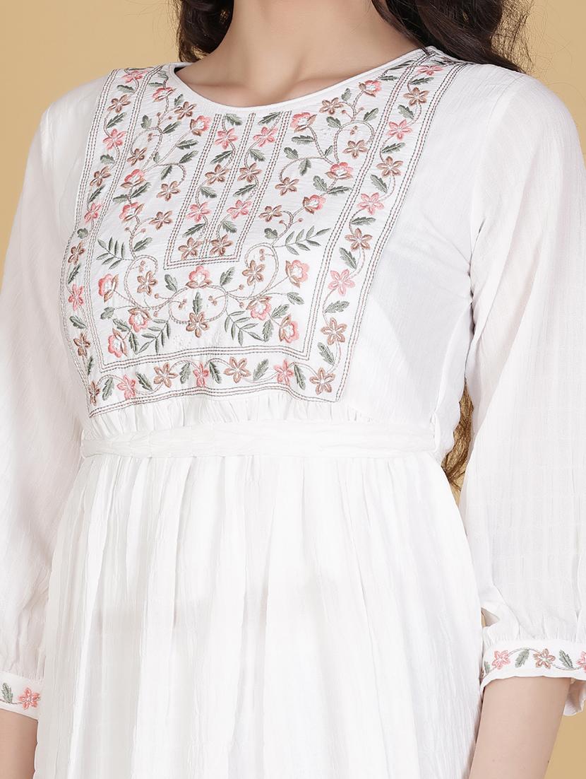 women embroidered three quarter sleeve flared kurta - 21935305 - Standard Image - 5
