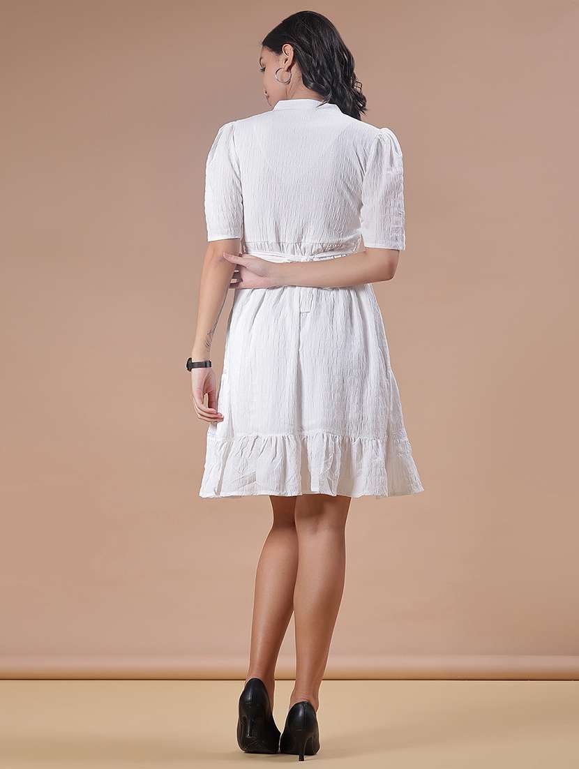 women solid puff sleeve tiered dress - 21935306 - Standard Image - 3