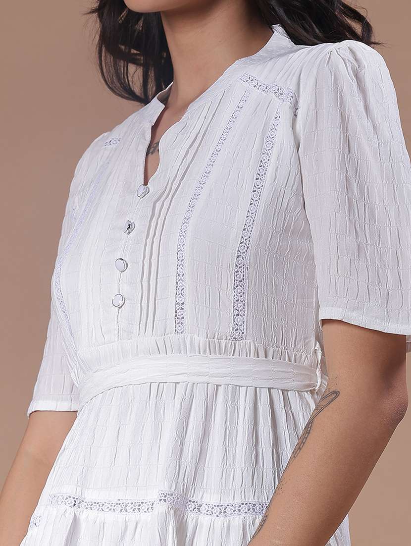 women solid puff sleeve tiered dress - 21935306 - Standard Image - 5