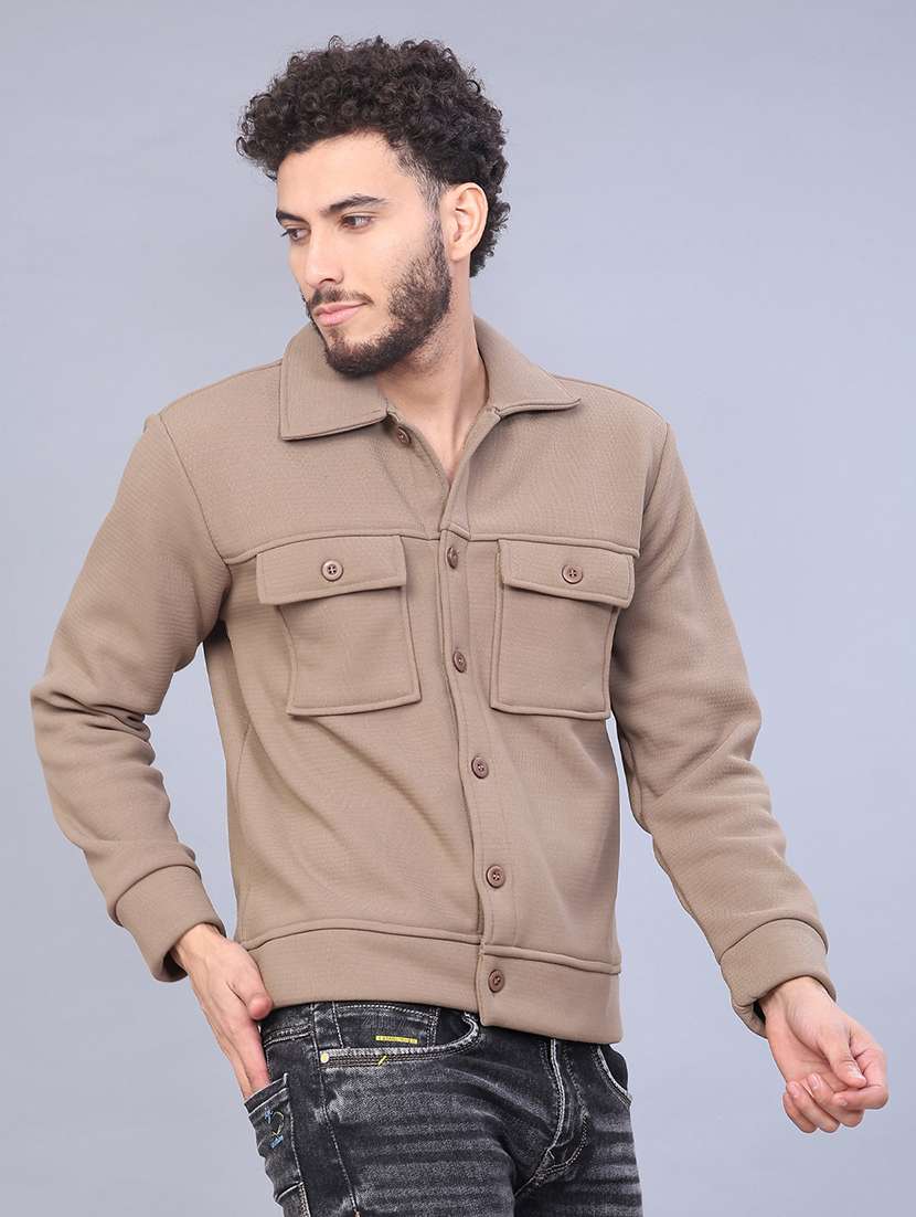 men solid collared long sleeve shacket - 21935426 -  Standard Image - 3