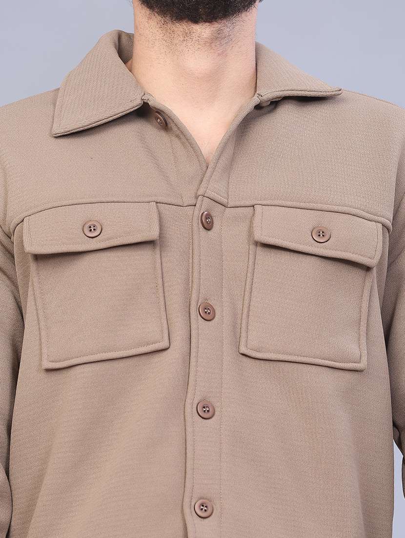 men solid collared long sleeve shacket - 21935426 -  Standard Image - 5