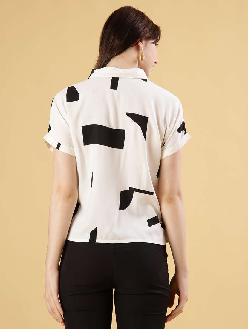 women printed short sleeve boxy shirt - 21935483 - Standard Image - 3