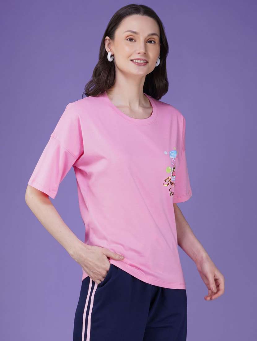 women printed short sleeve loose fit t-shirt