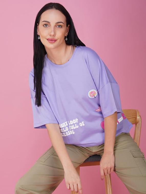 women printed short sleeve loose fit t-shirt