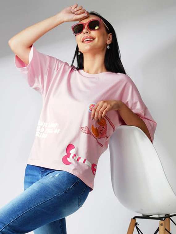 women printed short sleeve loose fit t-shirt