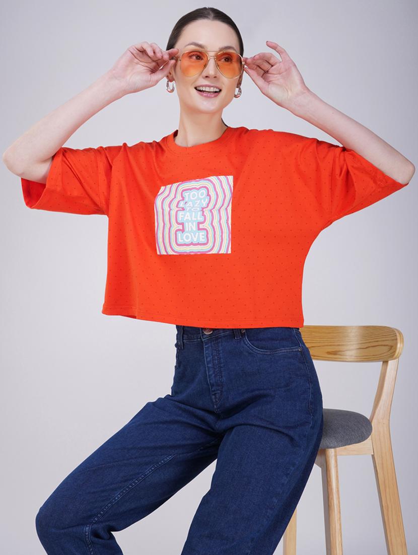women printed short sleeve regular fit crop t-shirt - 21935512 - Zoom Image - 0