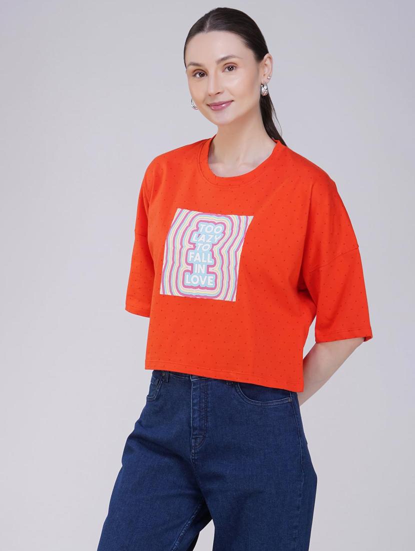 women printed short sleeve regular fit crop t-shirt - 21935512 - Standard Image - 3