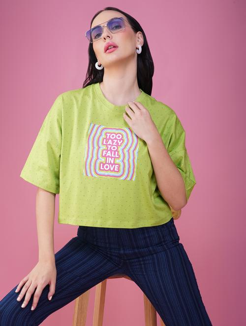 women printed short sleeve regular fit crop t-shirt - 21935513 - Standard Image - 0