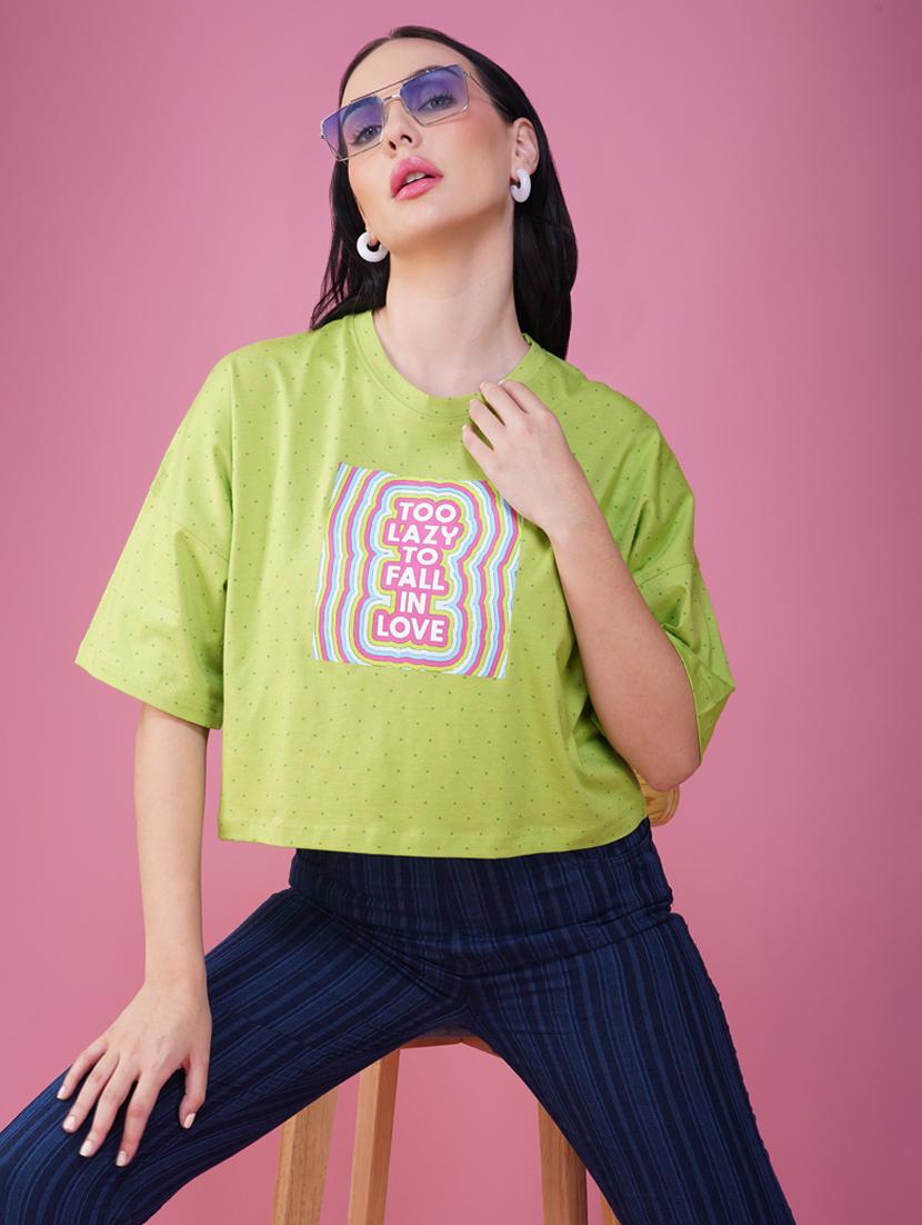 women printed short sleeve regular fit crop t-shirt - 21935513 - Zoom Image - 0