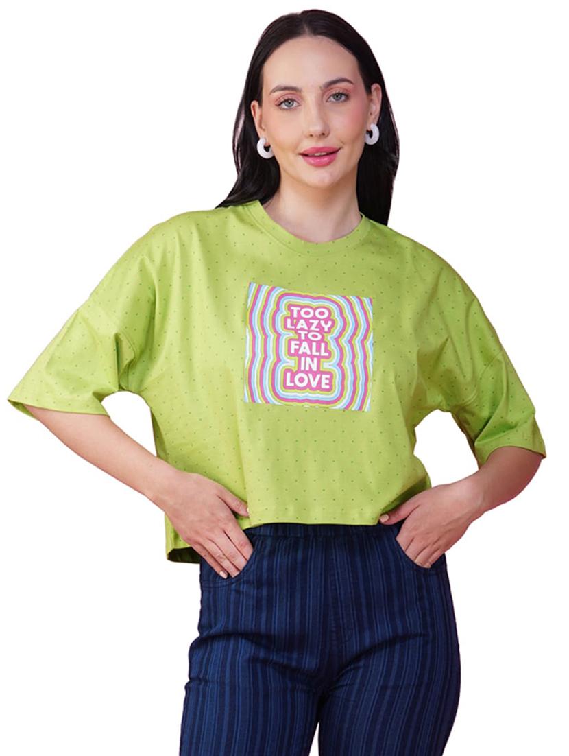 women printed short sleeve regular fit crop t-shirt - 21935513 - Standard Image - 3