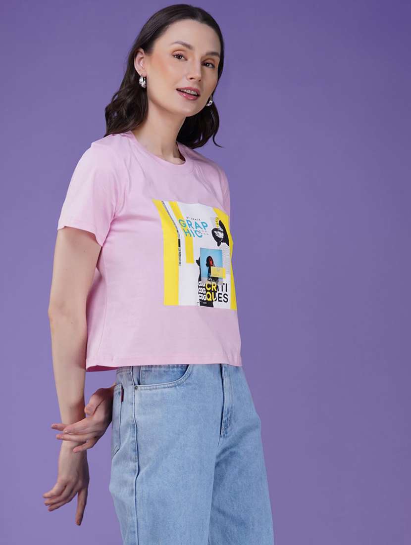 women printed short sleeve regular fit crop t-shirt - 21935514 - Zoom Image - 0