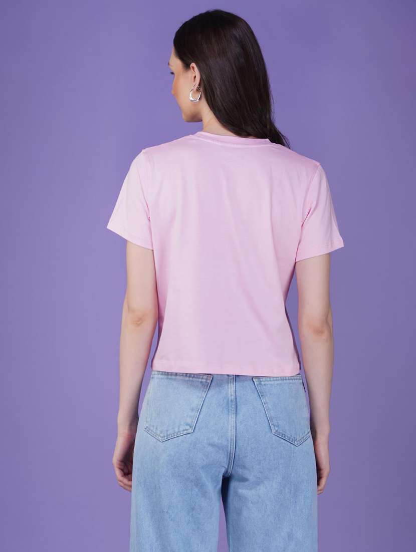 women printed short sleeve regular fit crop t-shirt - 21935514 - Standard Image - 3