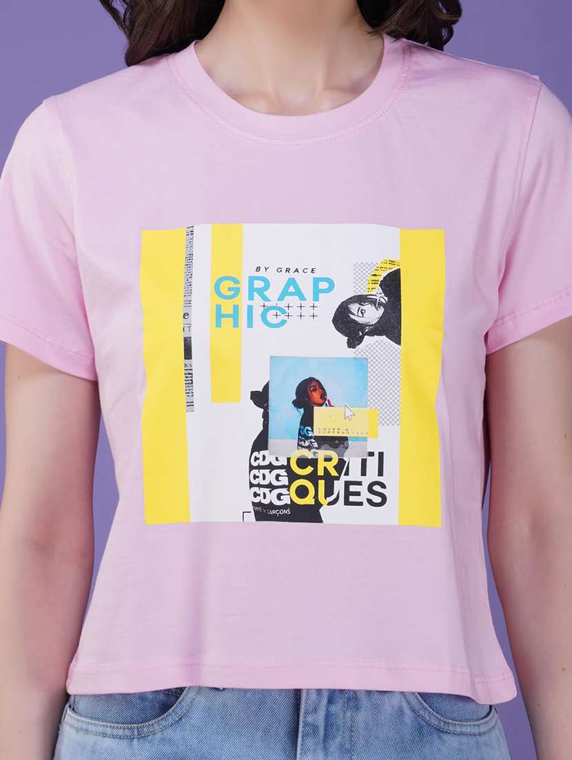women printed short sleeve regular fit crop t-shirt - 21935514 - Standard Image - 5