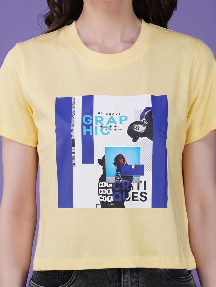 women printed short sleeve regular fit crop t-shirt - 21935515 - Standard Image - 5