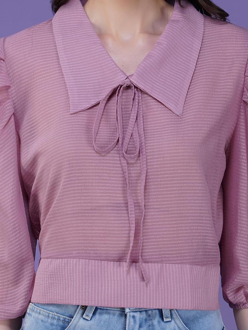 women mauve puff sleeve crop top - 21935523 - Standard Image - 5