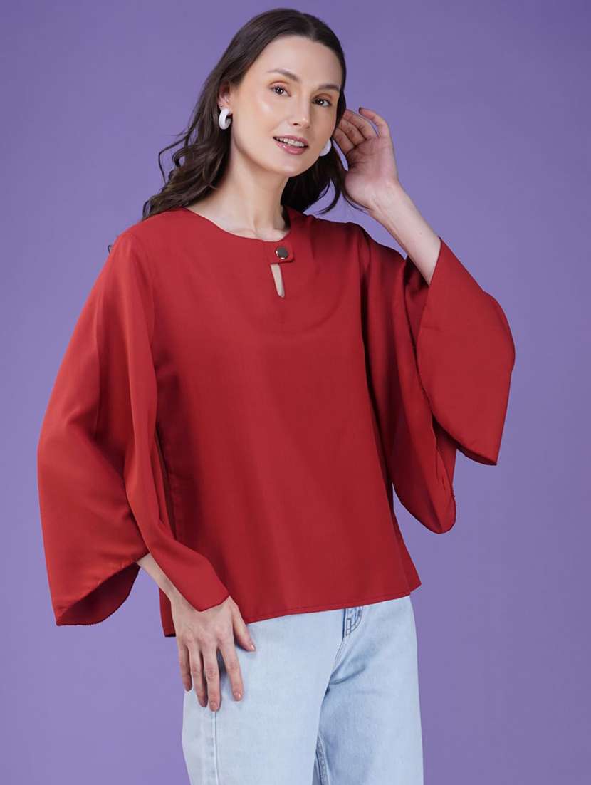 women solid flared sleeve regular top