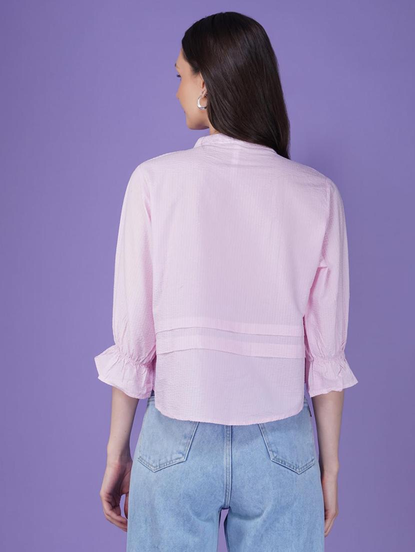 women solid tie-up neck puff sleeve crop top - 21935527 - Standard Image - 3