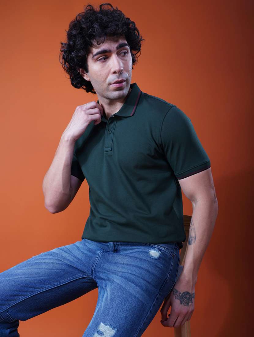 men solid short sleeve regular fit polo t-shirt