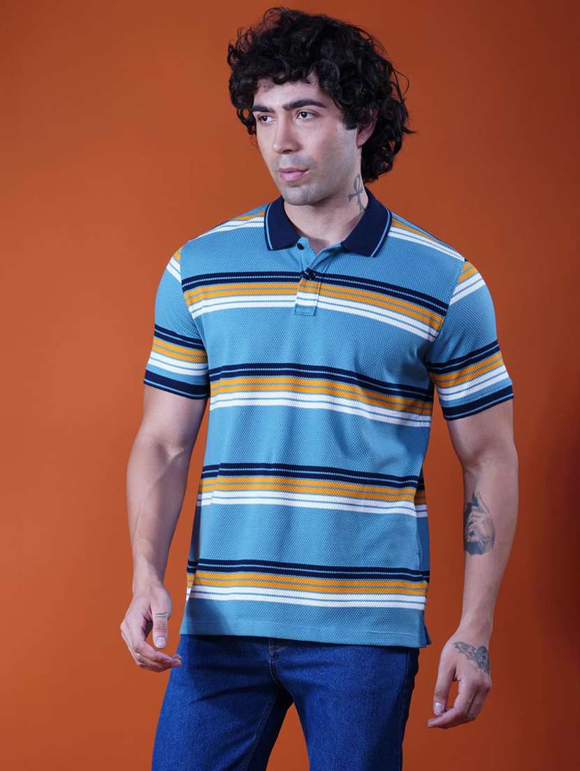 men striped short sleeve regular fit polo t-shirt