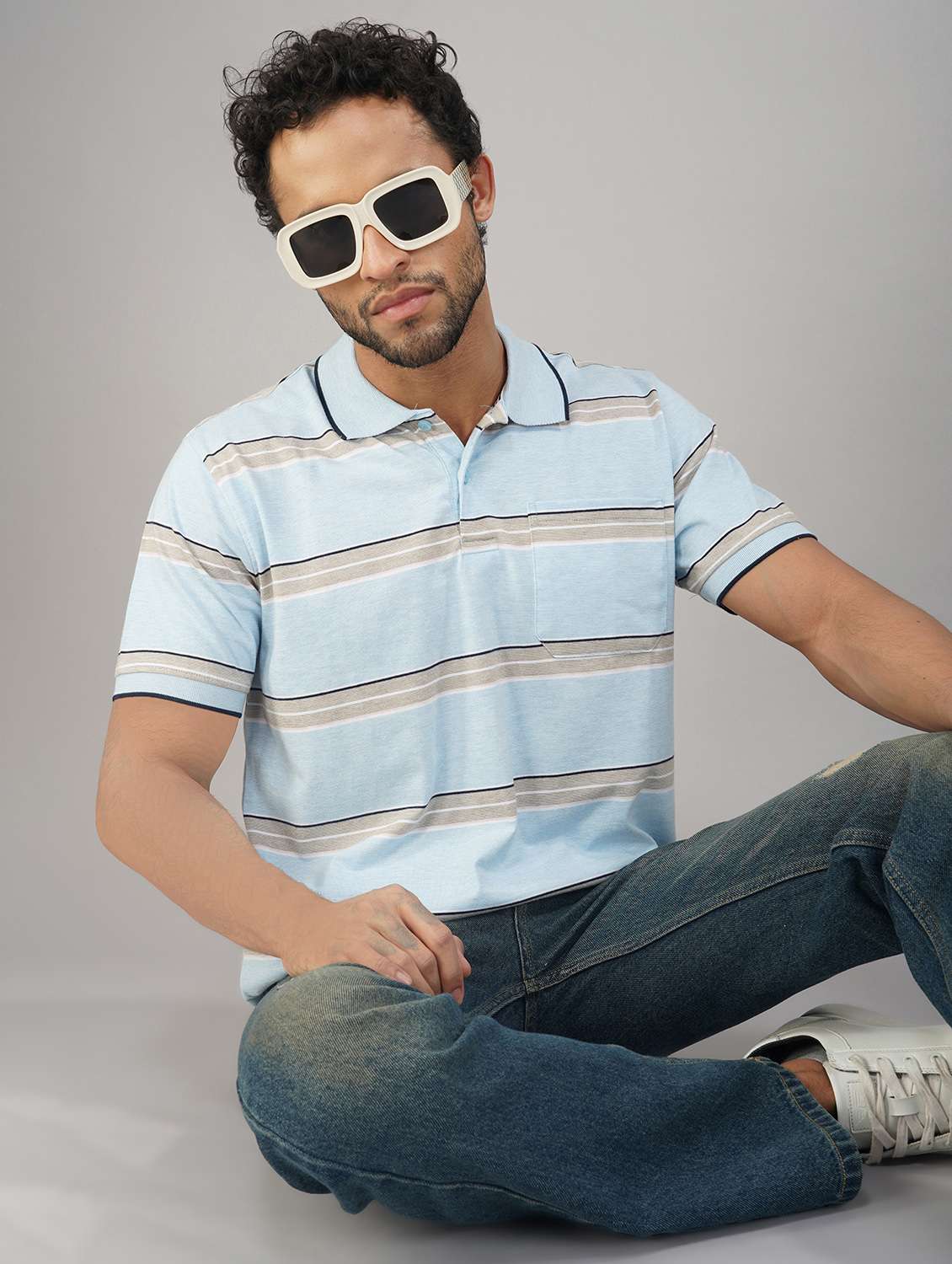 men striped short sleeve regular fit polo t-shirt