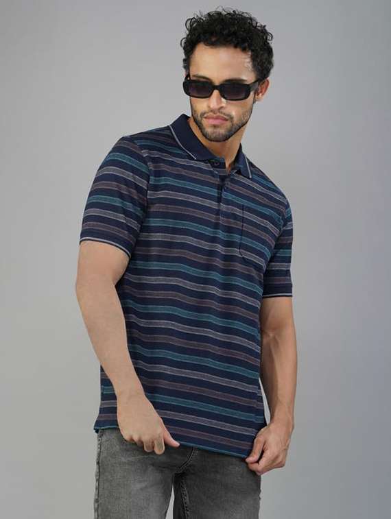 men striped short sleeve regular fit polo t-shirt