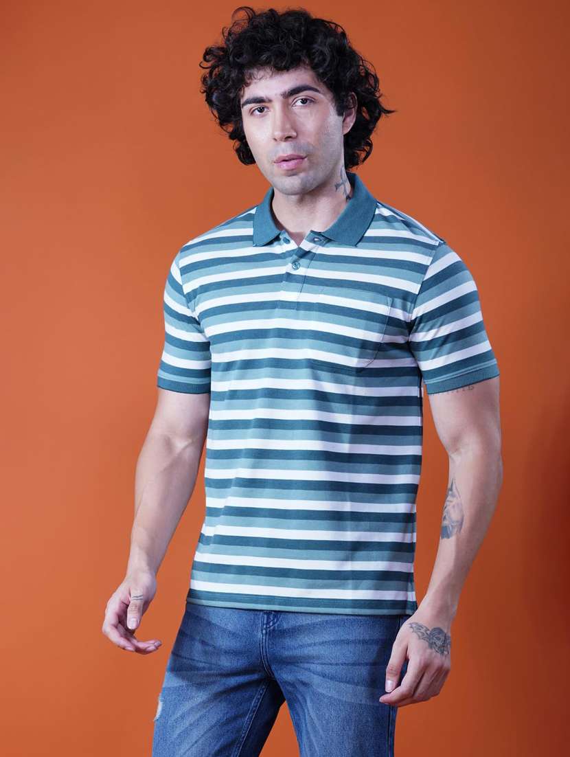 men striped short sleeve regular fit polo t-shirt