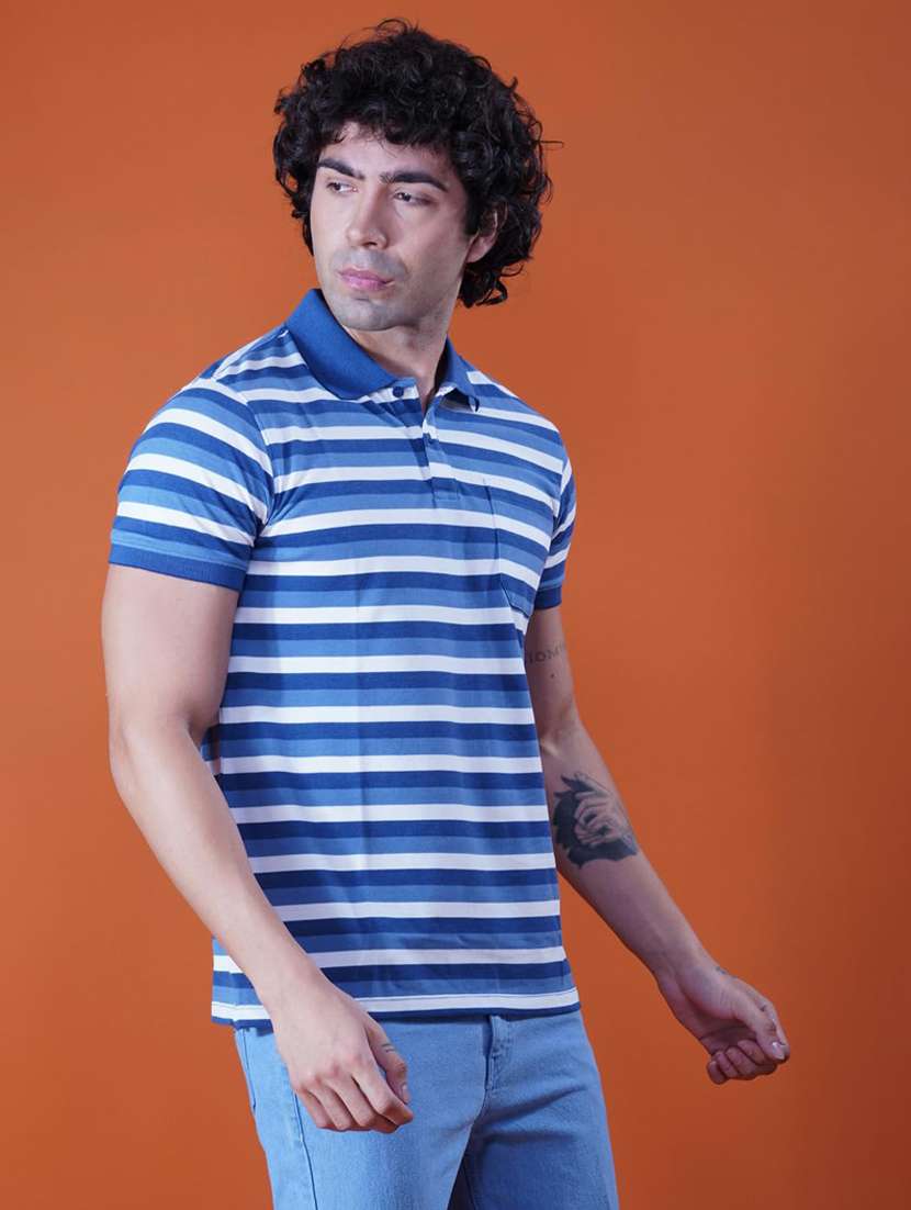 men striped short sleeve regular fit polo t-shirt