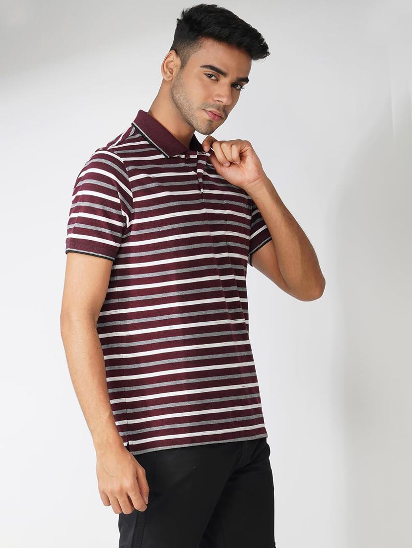 men striped short sleeve regular fit polo t-shirt - 21935575 - Zoom Image - 0