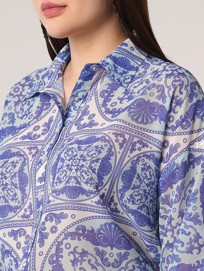 women printed puff sleeve relaxed fit shirt - 21935605 - Standard Image - 3