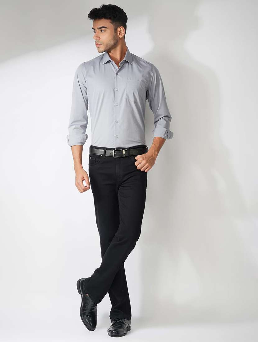 men's grey cotton blend formal solid shirt - 21935609 - Standard Image - 3