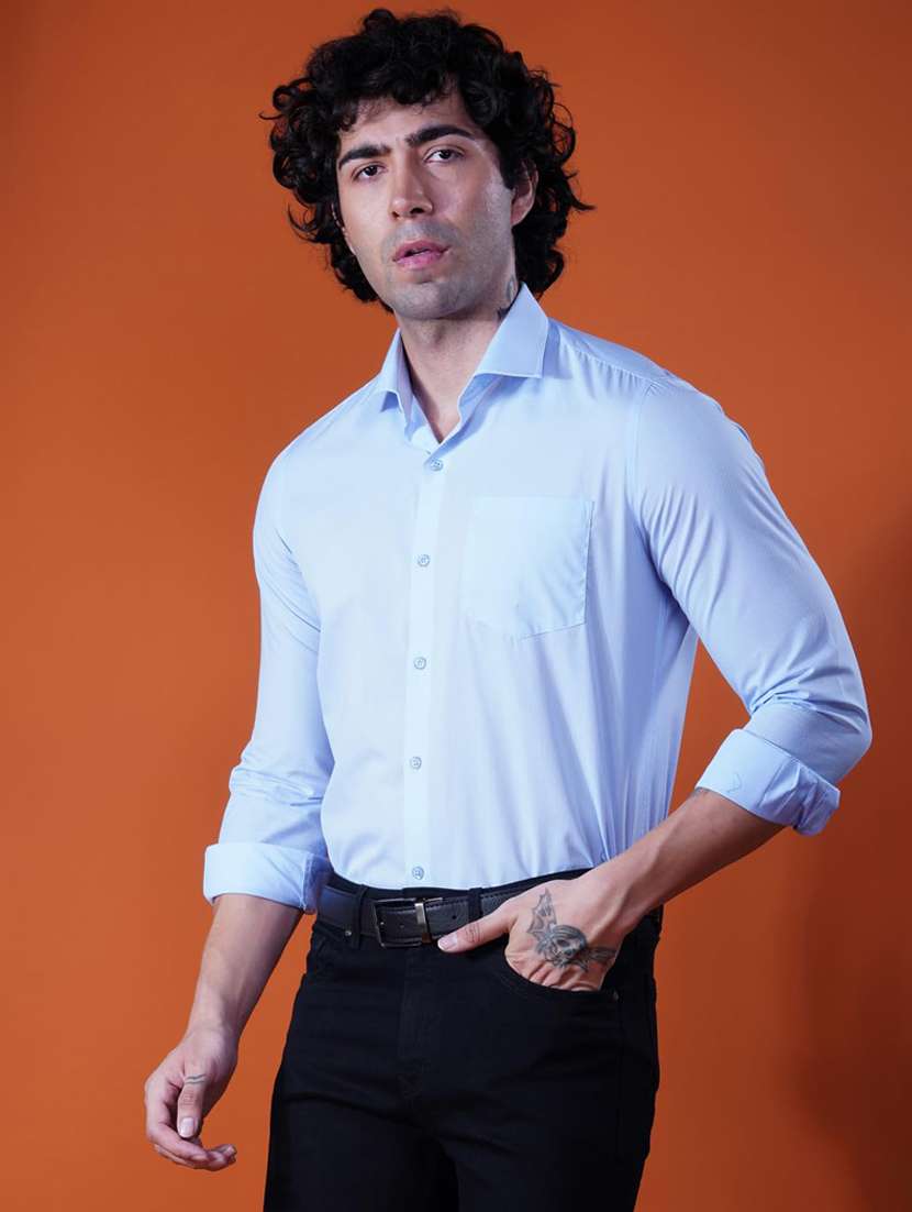 men solid collared long sleeve regular fit shirt