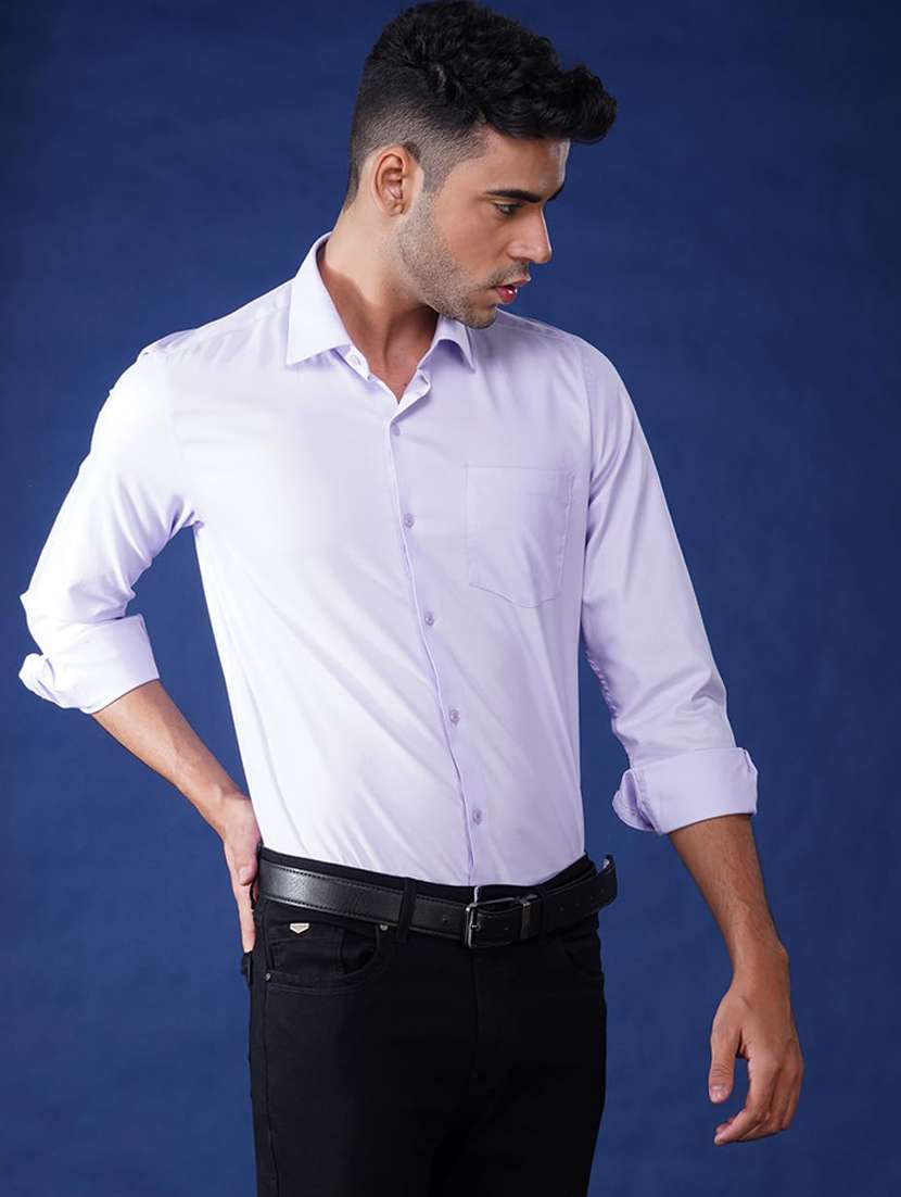 men solid collared long sleeve regular fit shirt