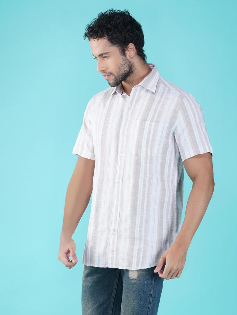 men striped collared short sleeve regular fit shirt - 21935628 - Standard Image - 3