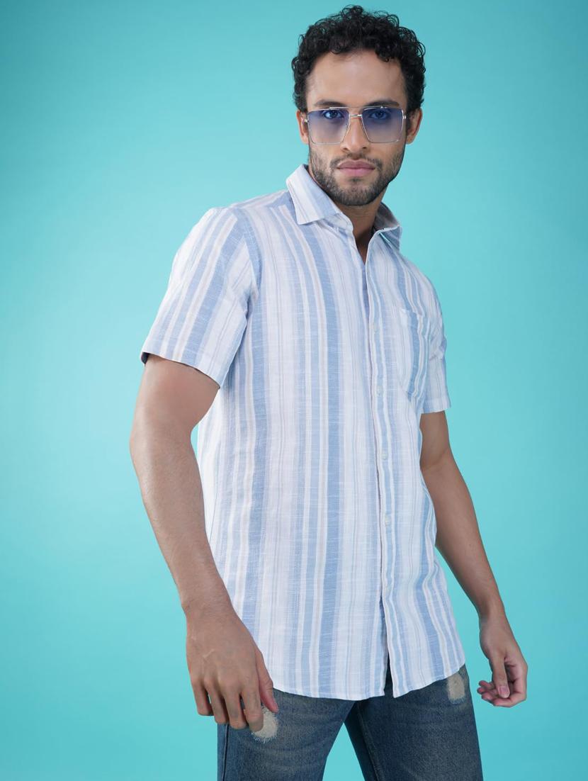men striped collared short sleeve regular fit shirt - 21935629 - Zoom Image - 0