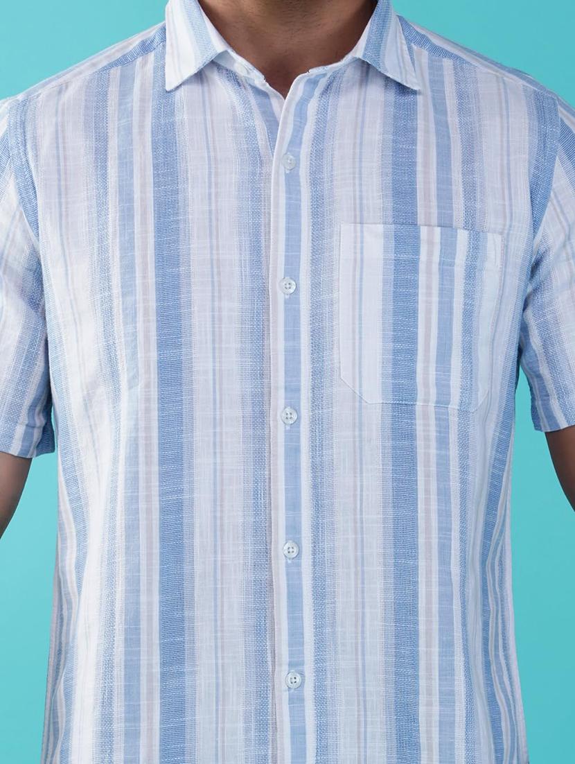 men striped collared short sleeve regular fit shirt - 21935629 - Standard Image - 5
