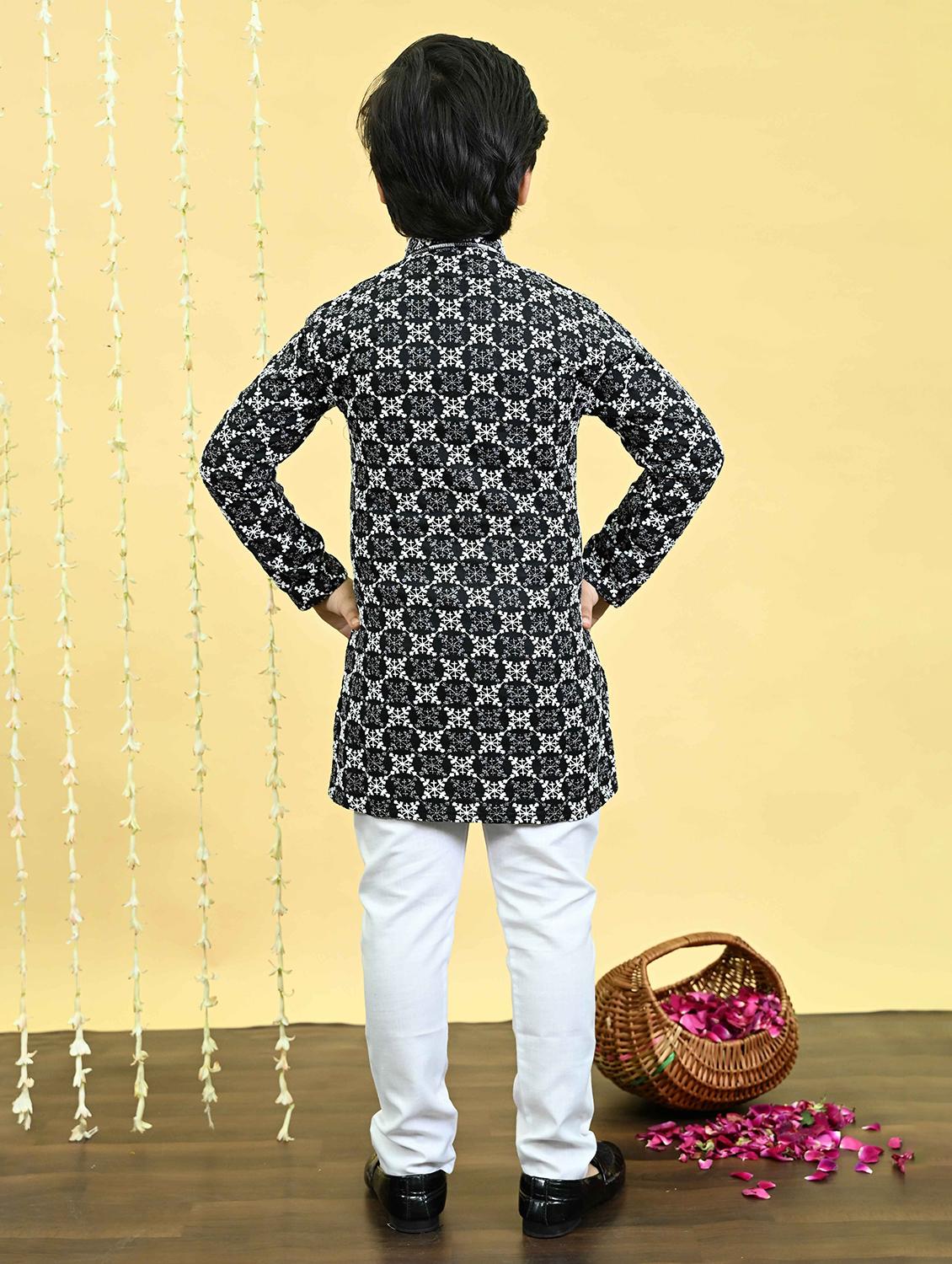 boys embroidered kurta and pyjama set - 21935657 - Standard Image - 3