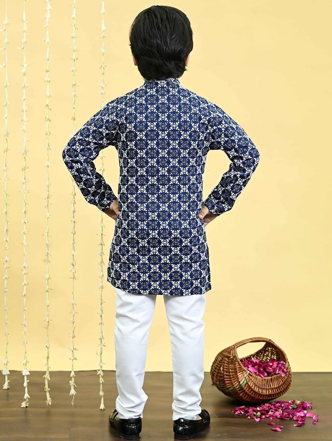 boys embroidered kurta and pyjama set - 21935661 - Standard Image - 3