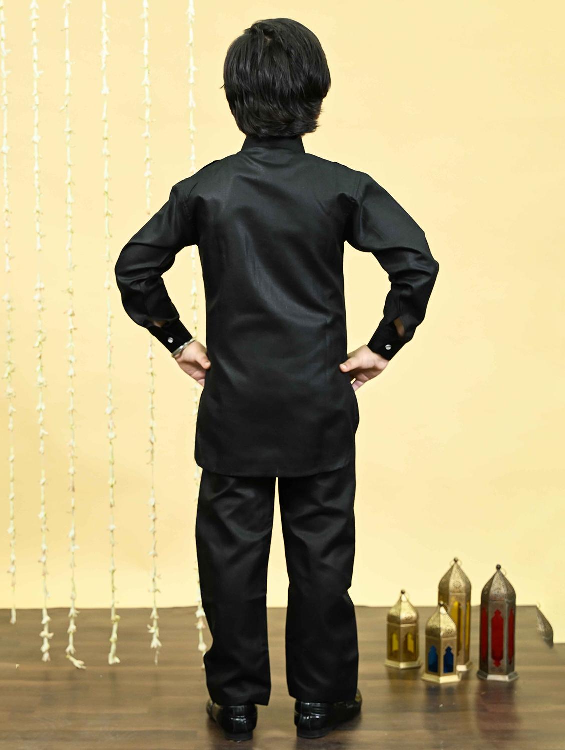 boys solid long sleeve kurta and pyjama set - 21935663 - Standard Image - 3
