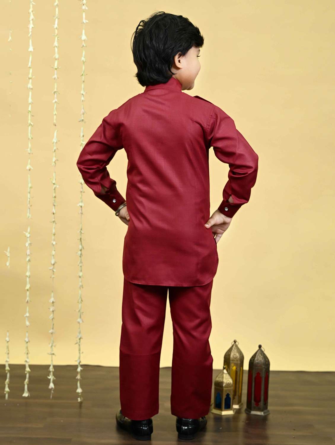 boys solid long sleeve kurta and pyjama set - 21935665 -  Standard Image - 3