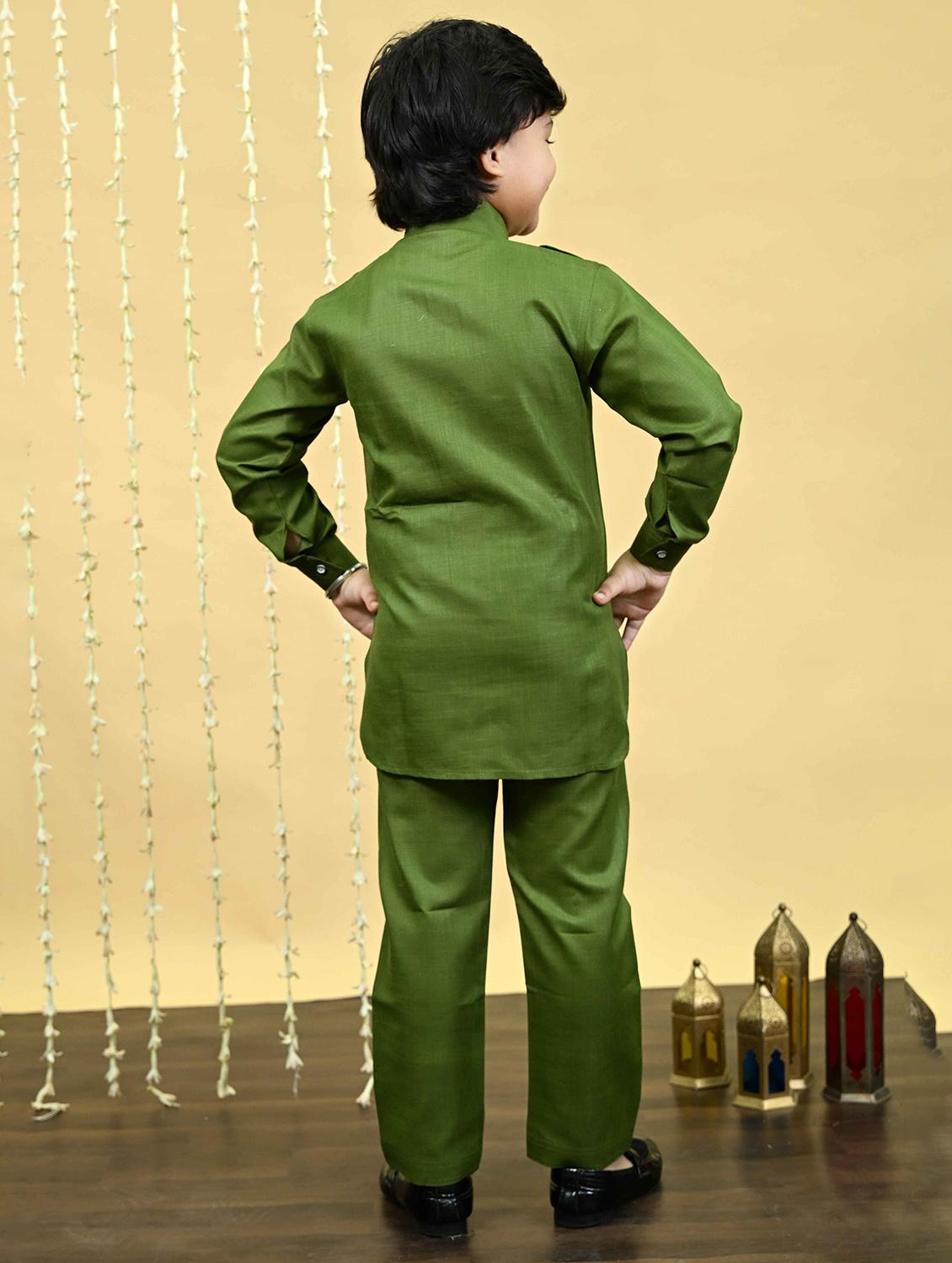 boys solid long sleeve kurta and pyjama set - 21935666 - Standard Image - 3