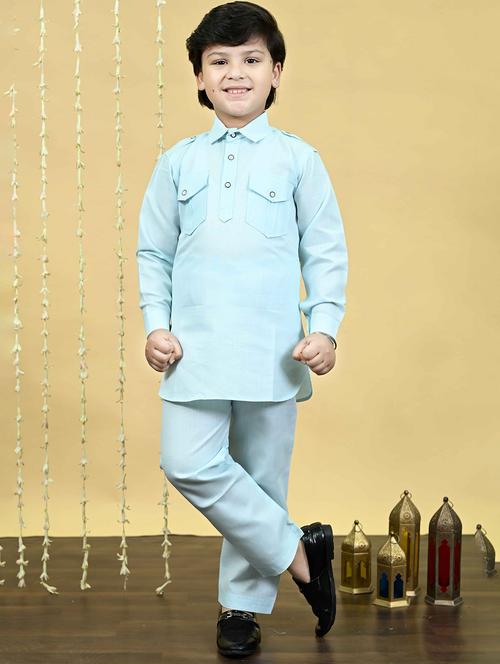 boys solid long sleeve kurta and pyjama set - 21935668 -  Standard Image - 0